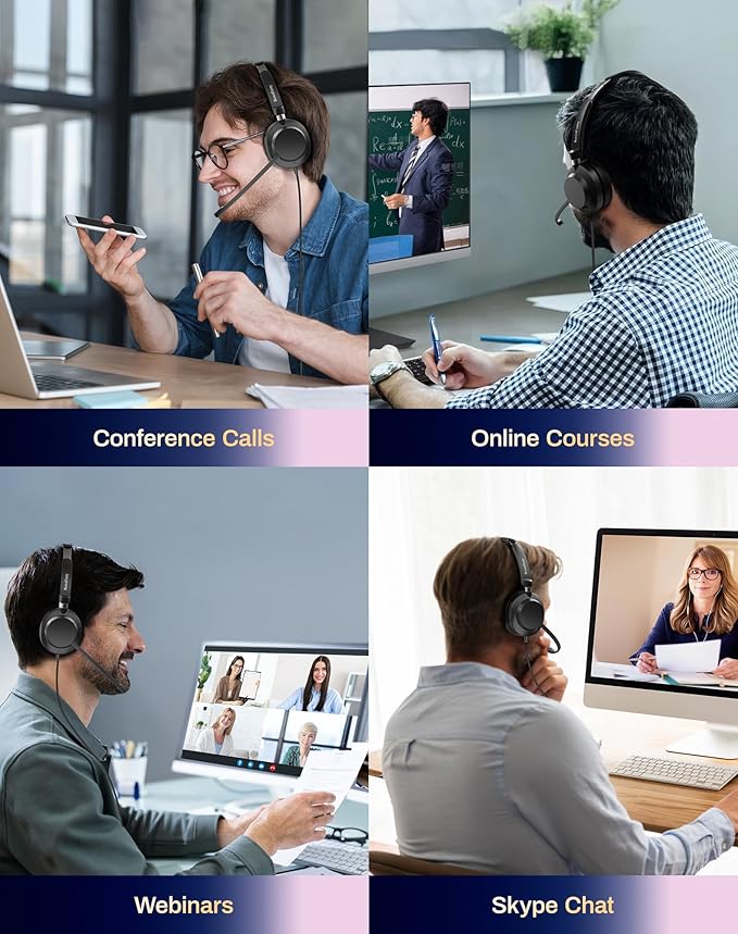 USB Headset with Microphone for PC-Wired Noise Reduction Office Headset work for Laptop/Mac,Computer Headphones with Volume Control & Mic Mute,Compatible with Zoom/Skype/MS/Teams/Call Centers-DeskLoop Office