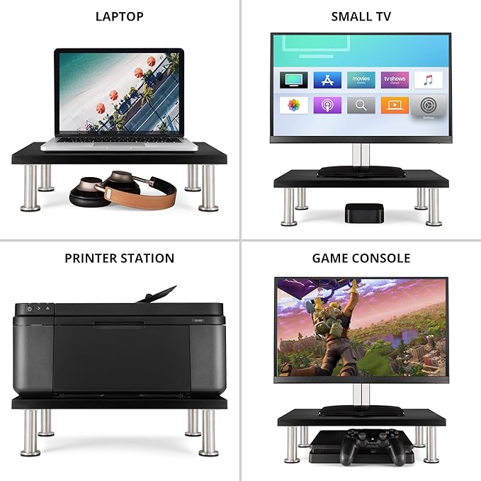 The Original Bamboo Monitor Stand (As Seen On PBS) - Monitor Riser for Computer Screen or Laptop - Desk Shelf Adds Storage Space and Improves Ergonomics - Black-DeskLoop Office