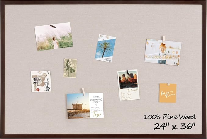 Fun Memories Cork Board Bulletin Board for Office, 24" x 36" Pine Wooden Framed Corkboard, Wall Mounted Notice Pin Board for School Home & Office, Dark Walnut-DeskLoop Office