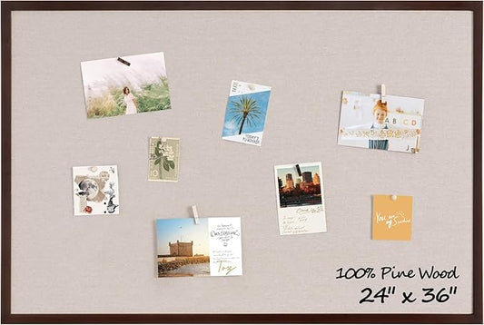 Fun Memories Cork Board Bulletin Board for Office, 24" x 36" Pine Wooden Framed Corkboard, Wall Mounted Notice Pin Board for School Home & Office, Dark Walnut-DeskLoop Office