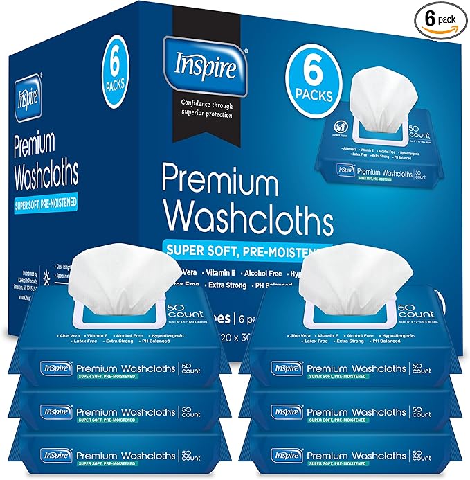 Inspire Adult Wet Wipes, Wash Cloths, Incontinence & Cleansing for Elderly Extra Large, 8"x12" (300 count)-DeskLoop Office