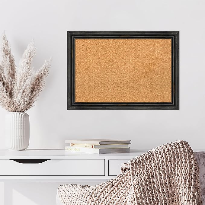 Amanti Art Natural Cork Board for Wall, 19x27 Vision Board with Black Wood Frame, Medium Corkboard Office Decor for Home Organization, Rustic Farmhouse Corkboard Pinboard to display items for home-DeskLoop Office