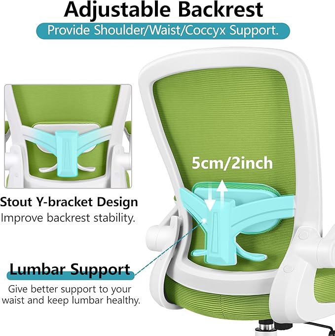 FelixKing Office Chair, Ergonomic Desk Chair Breathable Mesh Chairs with Adjustable High Back Lumbar Support Flip-up Armrests, Executive Swivel Comfy Task Computer Chairs for Home Office Green-DeskLoop Office
