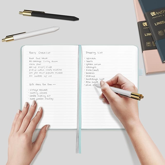 A5 Lined Leather Journal and Pen Set, Hardcover Notebook with Pen, 160 Pages 100gsm Thick Ruled Paper for for Women Men Work Business School or Home Writing, 5.7'' x 8'' (Light Apricot)-DeskLoop Office