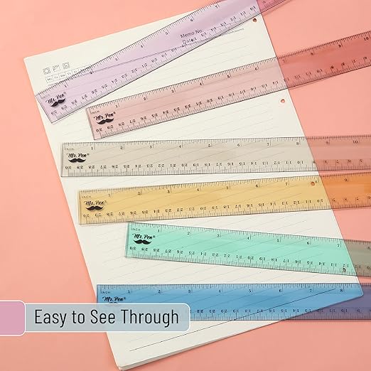 Mr. Pen- Plastic Rulers, 12 Inch, 6 Pack, Morandi Colors, Metric & Imperial, Clear Ruler Set-DeskLoop Office