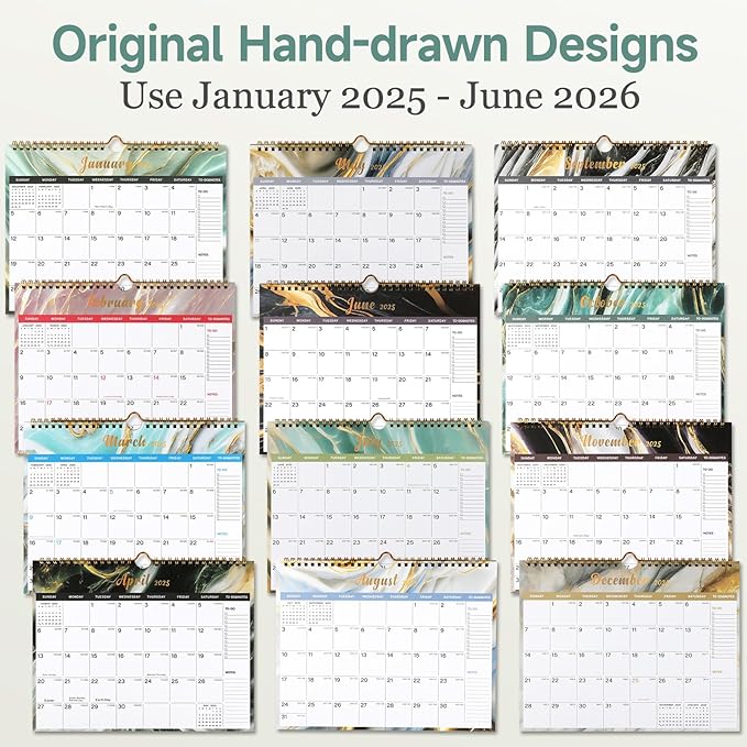 Lbylyhxc 2025-2026 Calendar - 18 Monthly Wall Calendar 2025-2026 from January 2025 to June 2026, 11 x 8.5 Inches.Thick Paper with Julian Dates and Block for New Year and Christmas Presents (2025-2026 wall calendar veins)