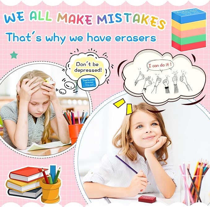 Nezyo 150 Pcs Inspirational Erasers Bulk for Kids Back to School Gifts Neon Colored Pencil Erasers Motivational Reward Supplies for Classroom Students Drawing-DeskLoop Office