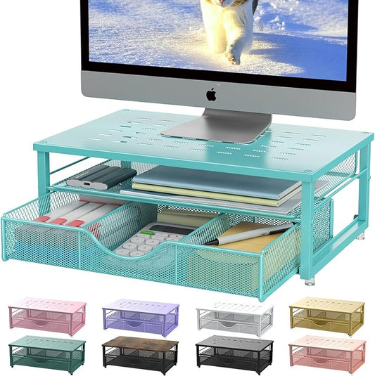 gianotter Computer Monitor Stand Riser, office organizer with Drawer, Office Organizers Storage for Classroom Office Supplies (Blue)-DeskLoop Office