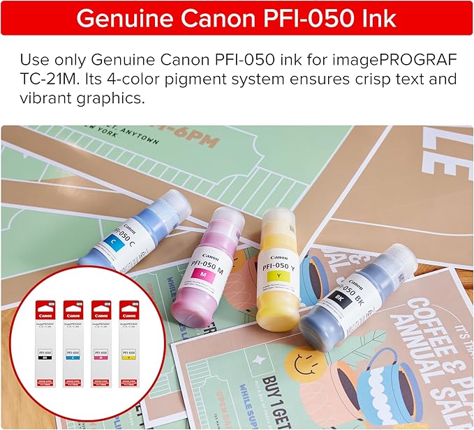 Canon imagePROGRAF TC-21M – Multifunction Printer| 24" Large Format Poster & Plotter Printer - Automatic Roll & Cut Sheet Paper Feeder, USB, Wi-Fi, LAN,White-DeskLoop Office