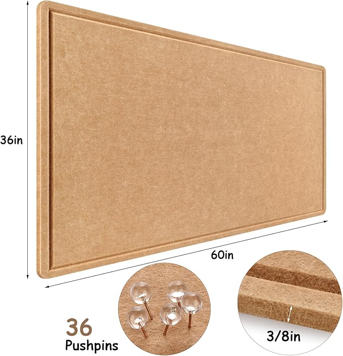 Large Bulletin Board, Foldable 60x36 Inches Cork Board Alternative, Large Felt Board Decorative Pin Board for Wall, Foldable Photo Board Self-Adhesive Vision Board with 36 Pushpins Brown-DeskLoop Office
