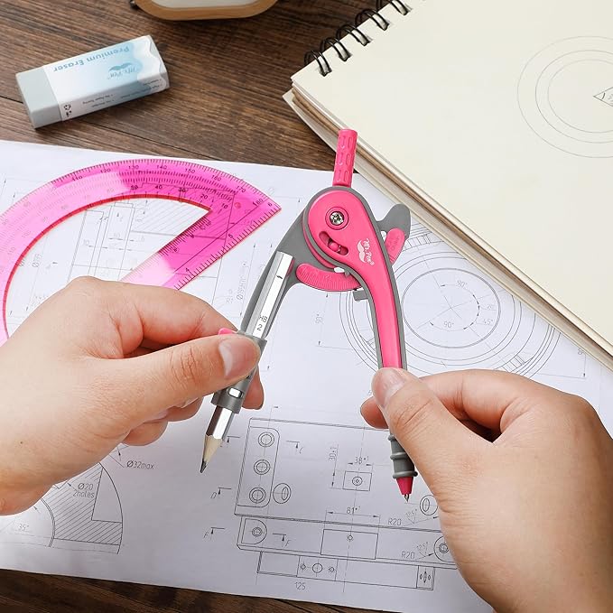 Mr. Pen- Compass and Protractor Set, Vivid Cerise, Compass Geometry Tool, Protractor and Compass Set, Compass Drawing Tool, Drawing Compass, Geometry Compass, Math Compass for Geometry-DeskLoop Office