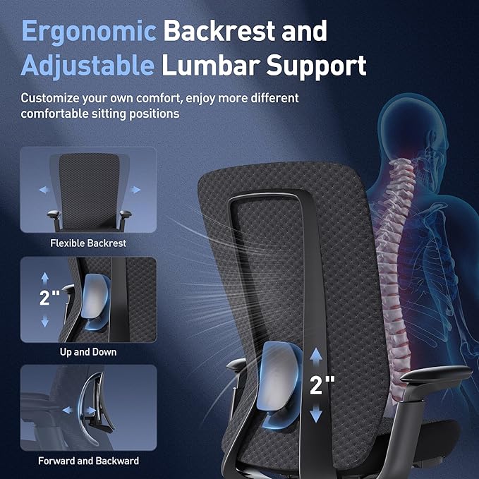 COLAMY Ergonomic Mesh Office Chair, Computer Executive Desk Chair, Ergonomic Office Chair Lumbar Support with Flexible Backrest, Slide Seat, Blackgrey-DeskLoop Office