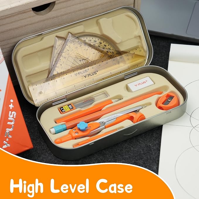 YPLUS Geometry Set for Students, Math Protractor Compass with Rulers Mechanical Pencil, Box of Protactors Kit for Class Supplies and School Kids Toddler - 12 Pcs, Back to School Supplies for Kids-DeskLoop Office
