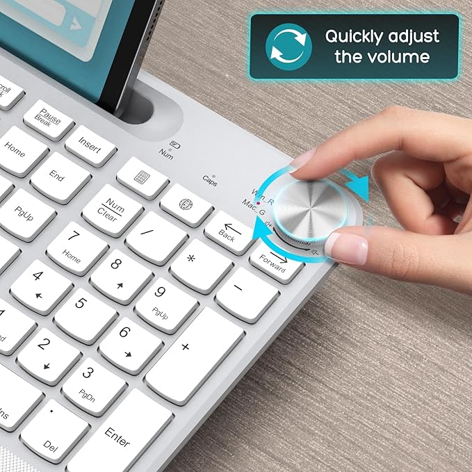 Wireless Keyboard and Mouse - Full-Sized Ergonomic Keyboard with Wrist Rest, Phone Holder, Volume Knob,2.4GHz Silent Cordless Keyboard Mouse Combo for Computer, Laptop, PC, Mac, Windows -White-DeskLoop Office