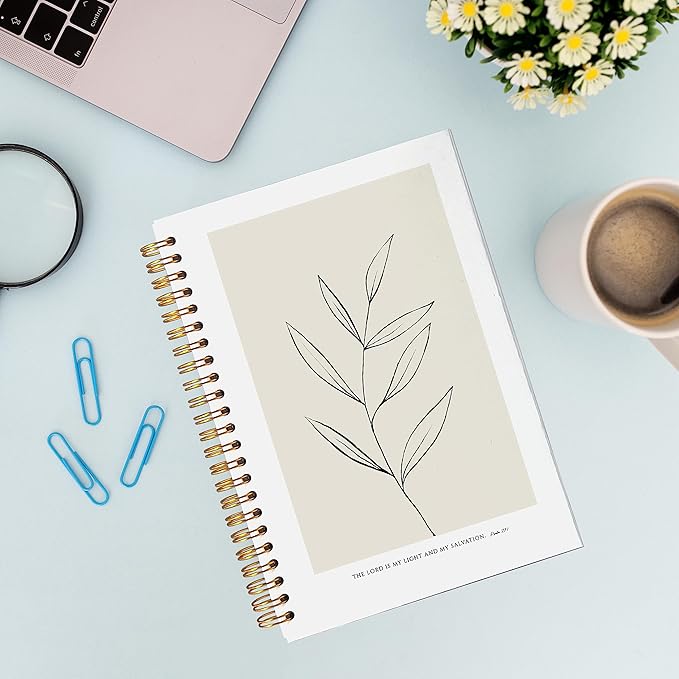 VNWEK Bible Scripture PSALM 27:1 the Lord Is My Light and My Salvation Boho Botanical Leaf Spiral Notebook Journal 5.5 x 8.3 inches,Christian Lined Hardcover Spiral Notebook,Christian Gifts-DeskLoop Office