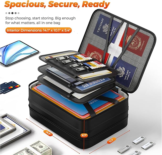 Nacial 5200℉ Fireproof Document Box with Lock, Expandable Document Organizer, Heat Insulated Fireproof Waterproof Box for File Storage, Portable Sturdy Handle for Important Documents Home Travel-DeskLoop Office