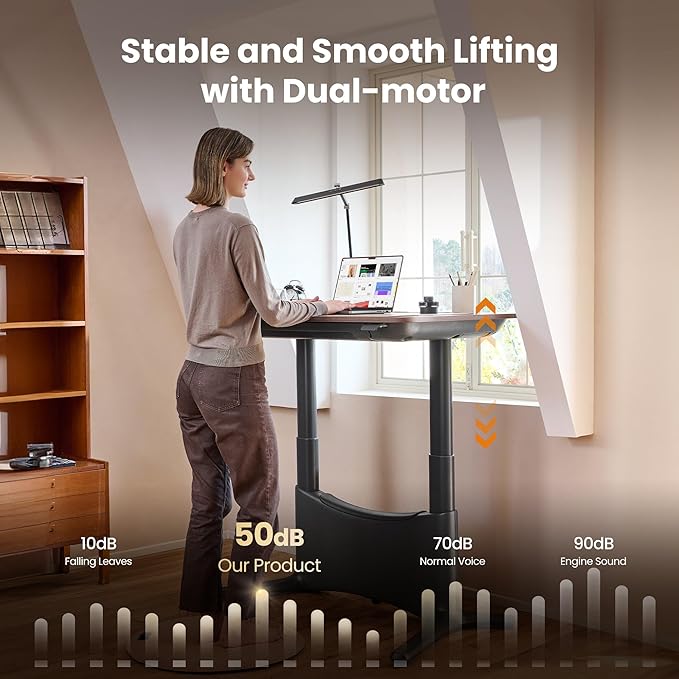 COLAMY Electric Adjustable Standing Desk – 48 x 28 Inch Sit Stand Desk with Drawer & Cable Management, Dual Motor Lift System, Ergonomic Footrest, Home Office Table (MFC Desktop, Walnut + Black)-DeskLoop Office
