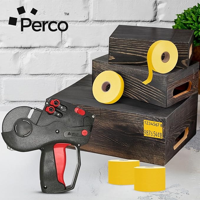 Perco Yellow Pricing Labels for Monarch 1136 Price Gun - 1 Sleeve, 8 Rolls, 14,000 Price Marking Labels - with Ink Roll Included-DeskLoop Office
