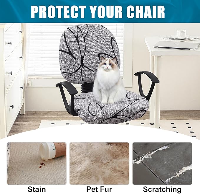 Smiry Stretch Printed Office Computer Chair Covers, Universal Washable Removable Desk Rotating Chair Slipcovers Protector, Seat + Backrest Cover - Grey and Black-DeskLoop Office