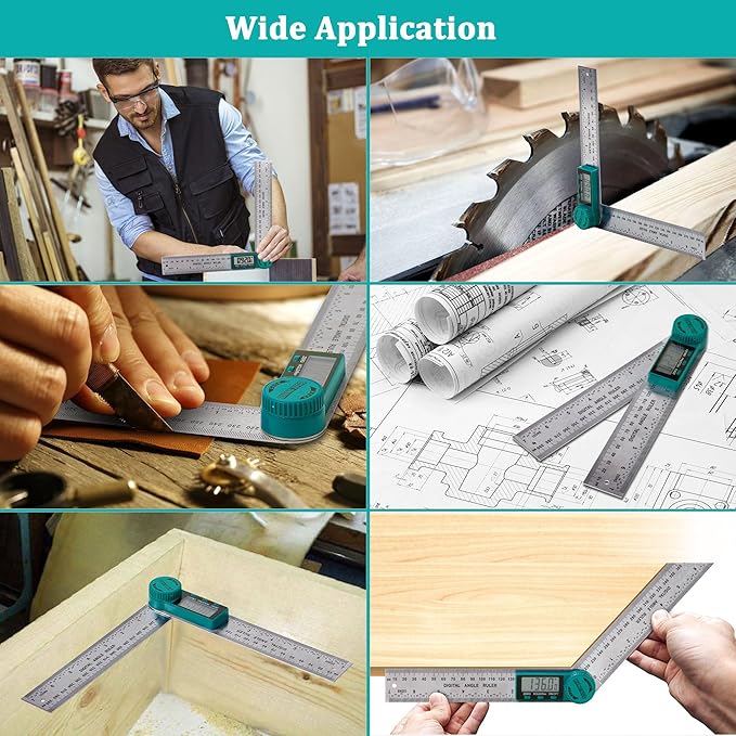 Digital Angle Finder Protractor, Angle Finder Ruler with 7inch/200mm, Angle Measuring Tool for Woodworking/Carpenter/Construction/DIY Measurement(2 Batteries Included) (Stainless Steel)-DeskLoop Office