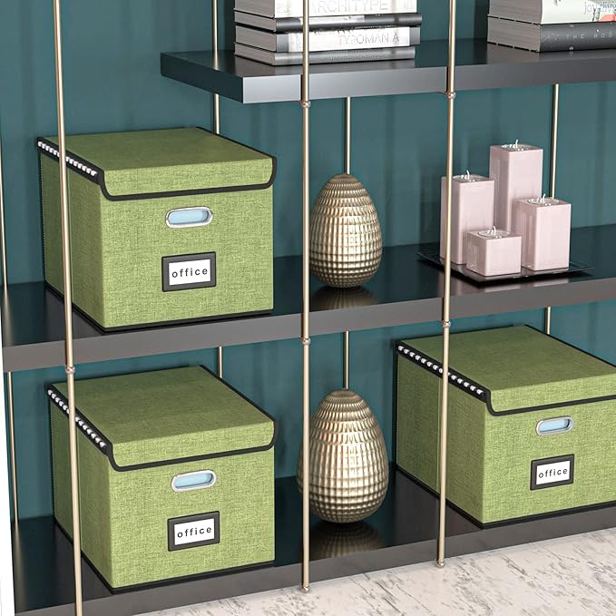 Huolewa File Organizer Boxes with Lids, Linen Hanging Filing & Storage Box with Plastic Slide for Office/Decor/Home, Universal Hanging Filing Organization Box for Letter/Legal Folder-DeskLoop Office