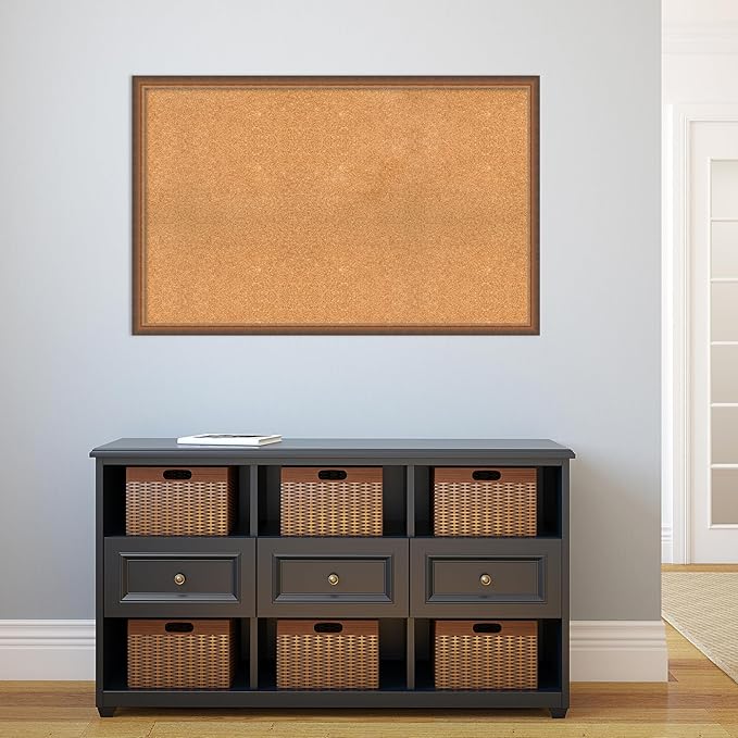 Amanti Art Natural Cork Board for Wall, 28x44 Vision Board with Bronze Frame, Oversize Corkboard Office Decor for Home Organization, Modern Corkboard Pinboard to Display Items for Home Organization-DeskLoop Office