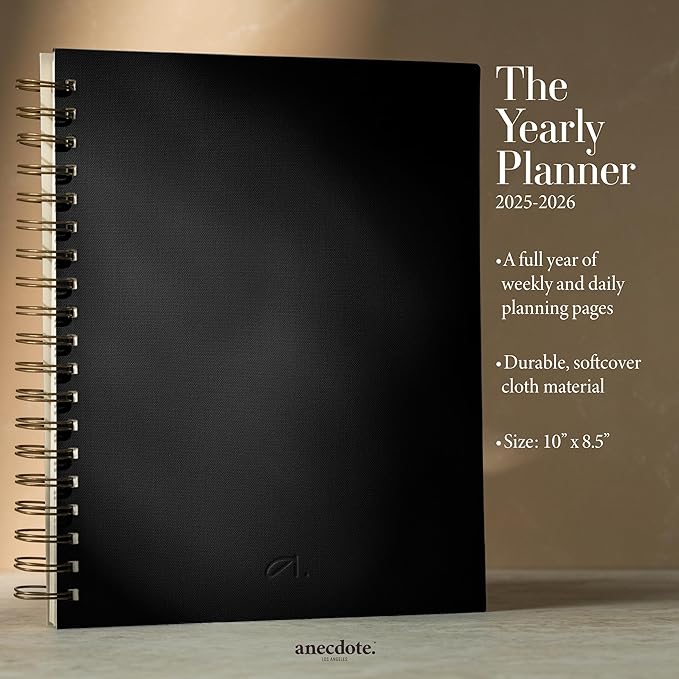 Anecdote Planner 2025 (8.5" x 10") Spiral Notebook - 2025 Daily Planner Weekly and Monthly - Features a Library Buckram Cover, Brass and A4 Size Bleed-Resistant Paper - Organize All 52 Weeks. Start Anytime – Black-DeskLoop Office