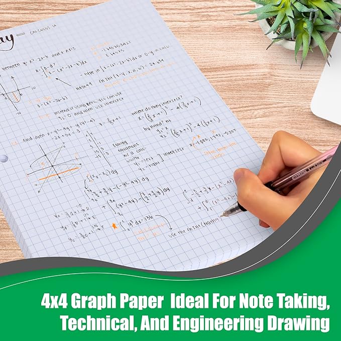 Graph Paper, Filler Paper Loose leaf Graph Paper - 8” x 10.5" - Graph Ruled, 4x4 Quad Ruled Notebook Paper, 3 Hole Punched Loose leaf Papers for 3 Ring Binders - 100 Sheets Pack (Bulk Buy - 48 Pack)