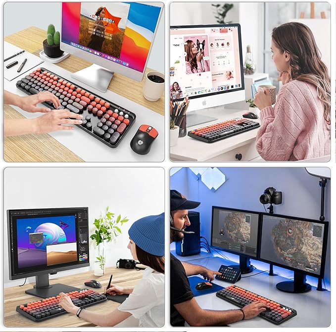 FOPETT Wireless Keyboard and Mouse Combo, 104 Keys Full-Sized 2.4 GHz Round Keycap Colorful Keyboards, USB Receiver Plug and Play, for Windows, Mac, PC, Laptop, Desktop (BlackOrange)-DeskLoop Office