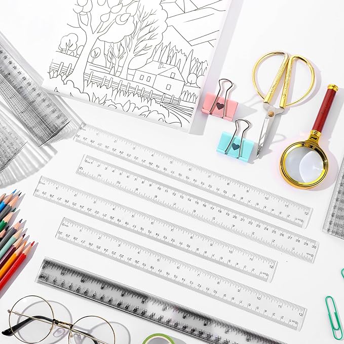 Fumete 300 Packs 12 Inch Back to School Clear Plastic Ruler Bulk with Inches and Centimeters Students Drafting Measuring Tool, Metric Rulers for Classroom Office Supplies-DeskLoop Office