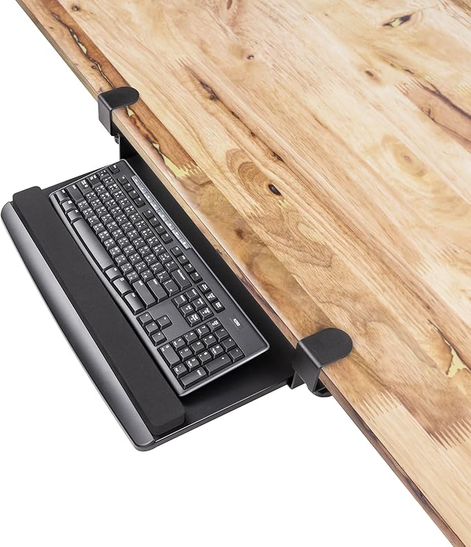 EHO Clamp-On Retractable Adjustable Keyboard Tray, Under Desk Ergonomic Keyboard Tray - Easy Tool-Free Install - Small with Wrist Rest 20" (24.8" Including Clamps) x 11.5" for Enhanced Typing Comfort-DeskLoop Office