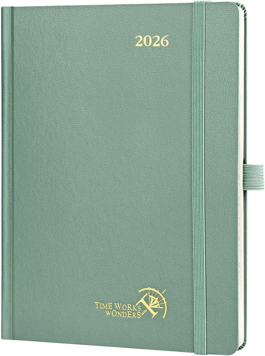 POPRUN 2026 Planner (Medium Size 8.5''x 6.5'' Hardcover) - Daily Weekly and Monthly Calendar Agenda 2026 Appointment Book with Hourly Time Slots, Monthly Tabs, 100 GSM - Midnight Green-DeskLoop Office