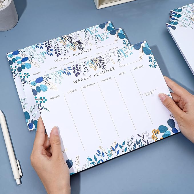 3 Pack Weekly Planner Notepad Tear Off 52 Undated Weekly Calendar Sheets To Do List Notepad Desk Planner Planning Pads Productivity Tracker for Work Goals Notes Schedule Ideas, Blue-DeskLoop Office
