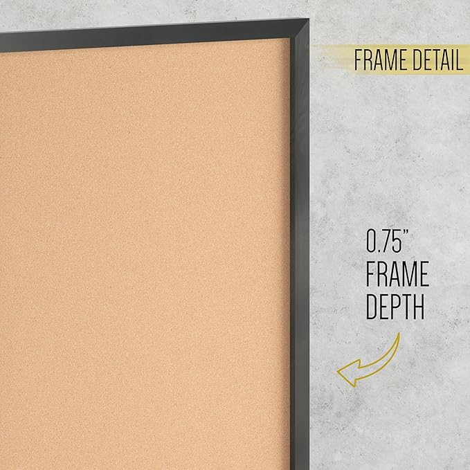 HBCY Creations Wall Mount Black Cork Board - 24" W x 36" H - 6 Wooden Push Pins - Solid Pine Wood Frame - for Kitchen, Classrooms, Restaurant Menus and More!-DeskLoop Office