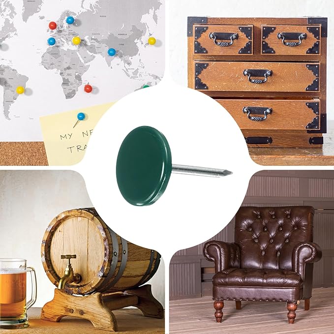 uxcell 150Pcs Upholstery Tacks, 11mmx17mm Flat Head Thumb Tack Decorative Furniture Nails Push Pins for Furniture Sofa Headboards, Green-DeskLoop Office