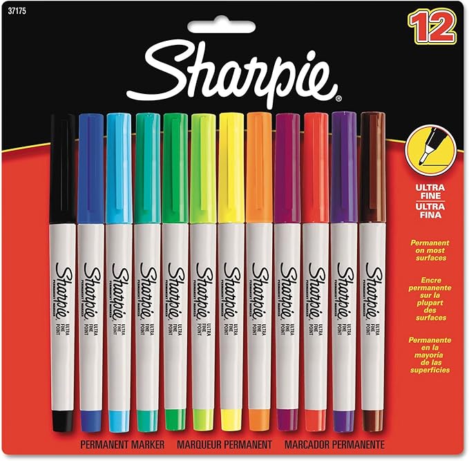 Sharpie Permanent Markers Ultra Fine Point Assorted Colors 12 Count-DeskLoop Office