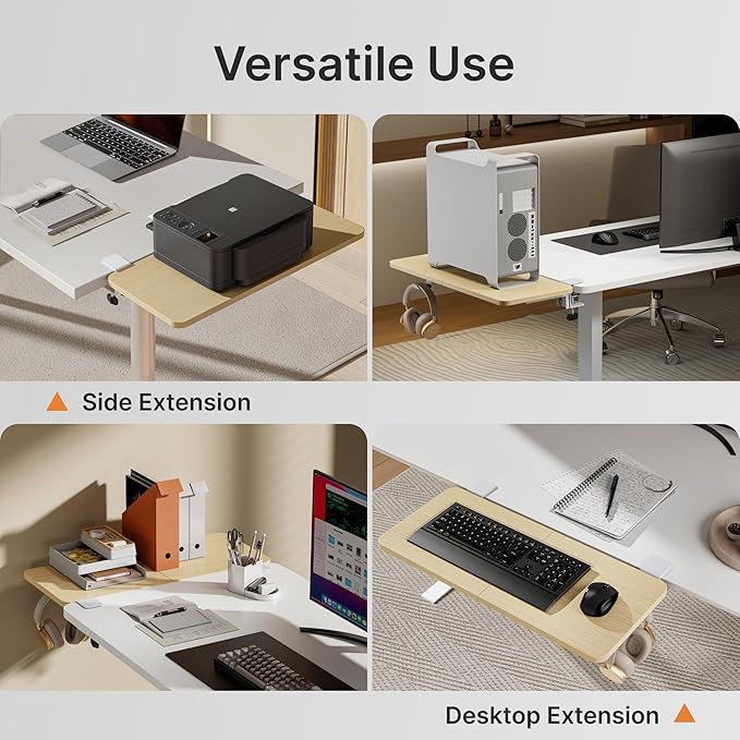 Desk Extender Tray, 28" x 12" Clamp On Desk Shelf, Desk Extension with Laptop Holder, Table Desk Arm Rest, Clamp On Keyboard Tray for Office and Home, Workstation Organizer, Large, Wood-DeskLoop Office