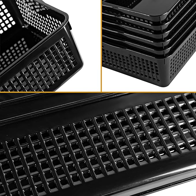 A4 Size Plastic Storage Basket,Desktop File Paper Letter Organizer Tray, 6-Packs (Black)-DeskLoop Office