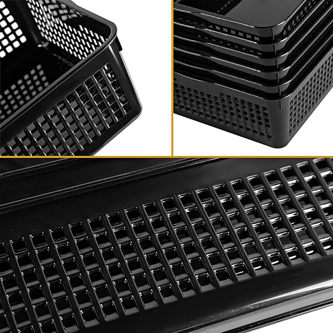 A4 Size Plastic Storage Basket,Desktop File Paper Letter Organizer Tray, 6-Packs (White+Black)-DeskLoop Office