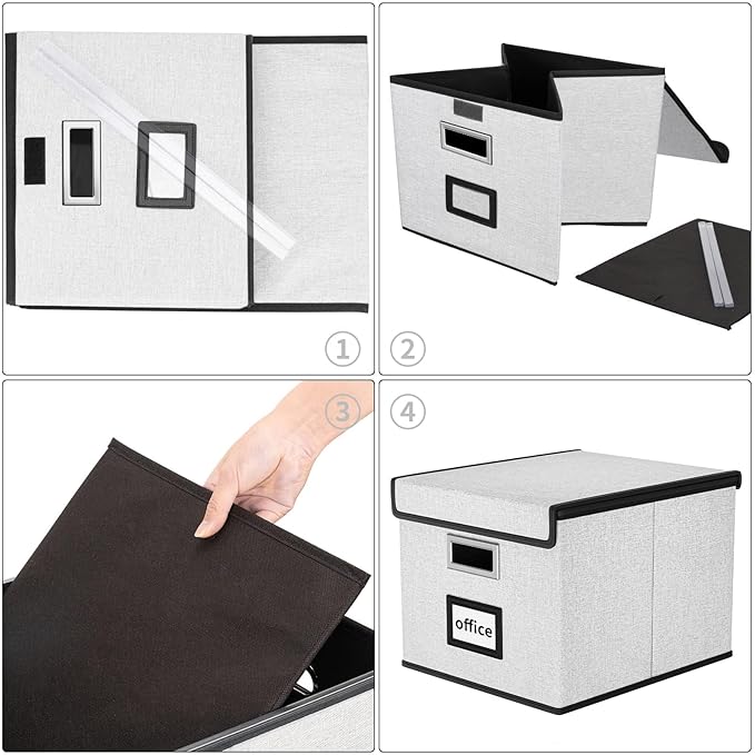 Huolewa Decorative File Storage Organizer Box with Lid, Portable Collapsible Linen Hanging Filing & Storage Boxes for Office/Decor/Home (White) - 14.9 x 12.7 x 10.8 inch - 1Pack-DeskLoop Office