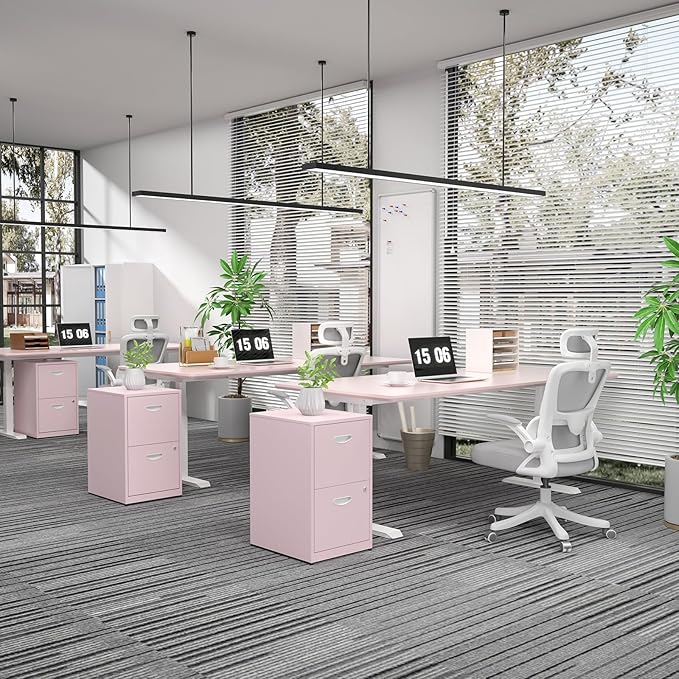 2 Drawer File Cabinet with Lock,Pink Metal Office Drawers Filing Cabinets for Home Office, Two Drawer Under Desk File Cabinet for Hanging Letter,Easy Assemble-DeskLoop Office