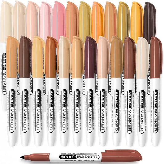 SFAIH 24 Skin Tone Permanent Markers - Assorted Portrait Colors, Fine Point Permanent Markers for Portrait, Figure, Animals, Trees Painting, Coloring Book, Decorate Wood, Quick Drying, Fade Resistant-DeskLoop Office