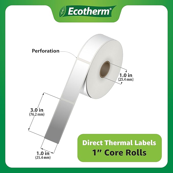 1" x 3" Thermal Labels | 4 Rolls | 2720 Labels | fits Zebra, Godex, Arkscan, iDPRT, Offnova Thermal Label Printers and More | Blank White Adhesive Stickers by Ecotherm-DeskLoop Office