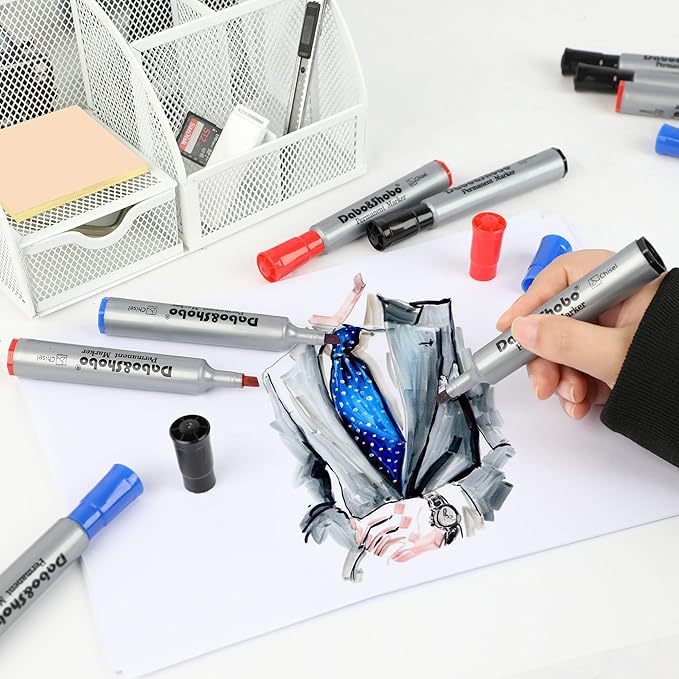 Dabo&Shobo Permanent Markers 24 Count, 3 Assorted Colors, Chisel Point Permanent Markers For Kids and Adult Coloring as Office, School Supplies-DeskLoop Office