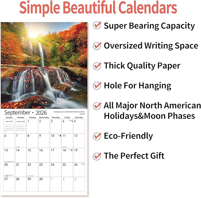 2025 Wall Calendar,Calendar 2026, July 2025 - December 2026, Wall Calendar Waterfall, 12" x 24" Opened,Full Page Months Thick & Sturdy Paper for Calendar Organizing & Planning-DeskLoop Office