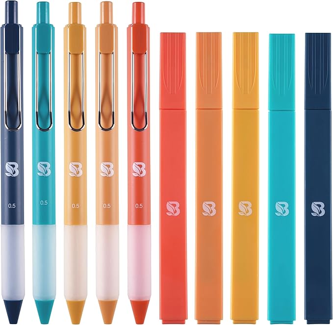 BLIEVE Aesthetic Highlighters and Gel Pens And Soft Tip, No Bleed Dry Fast Easy to Hold, for Bible Journaling Planner Notes School Office Supplies (Vintage)-DeskLoop Office