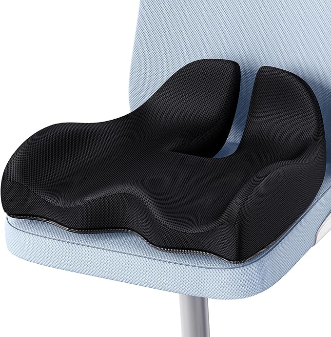 Large Memory Seat Cushion for Office Chair Pressure Relief Sciatica & Tailbone Pain Relief Memory Foam Firm Coccyx Pad for Long Sitting, for Office Chair, Gaming Chair and Car Seat, Black