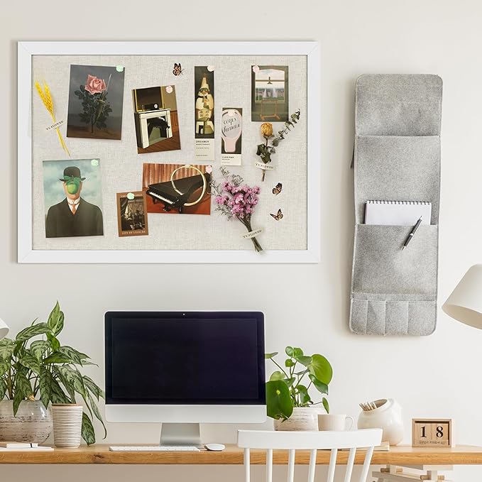 Cork Board Bulletin Board 18" x 24", 2-Pack Large Linen Corkboards with Frame for Walls, Cute Picture Display Pin Board Vision Board for Room School Office Bedroom 40 Pushpins Vintage White-DeskLoop Office