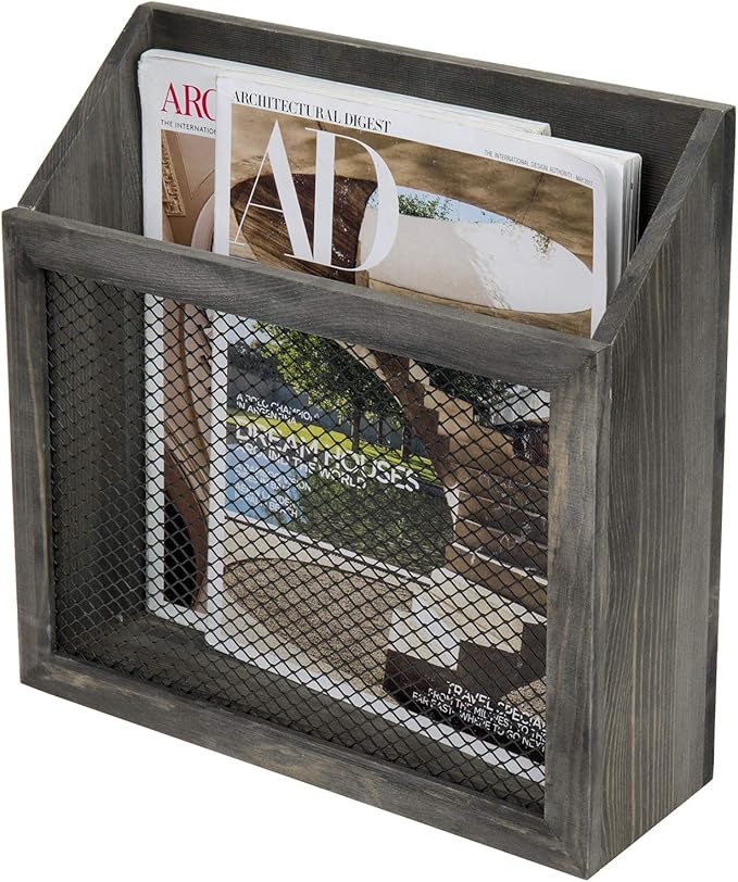 MyGift Rustic Magazine Holder Vintage Gray Wood and Chicken Wire Design Wall Mounted/Tabletop Mail Sorter, Farmhouse Home, Bathroom, Office Magazine Rack-DeskLoop Office