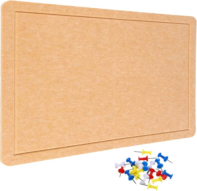 YOKIVE Felt Bulletin Board, 31.5 x 24 -Inch Foldable Decorative Pin Board Self Adhesive Felt Cork Board with 20 Pushpins, Great for Wall, Photo Display, Paste Note, Schedule(Beige Brown)-DeskLoop Office